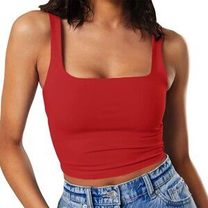 Artfish Square Neck Cropped Tank Top - Red